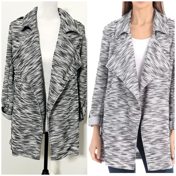 Bagatelle Sweaters - Bagatelle Collection Women’s Small Tweed Roll Tab Sleeves Pockets Open Cardigan